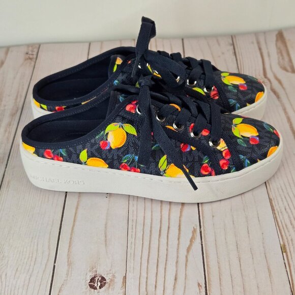 Michael Kors Poppy Slip-On Sneakers 6.5M Tropical Print MK Logo Canvas pristine! - Picture 3 of 10